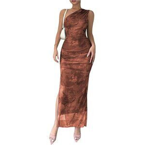 Women's Printed One Shoulder Maxi Dress Summer Slimming Wedding Guest